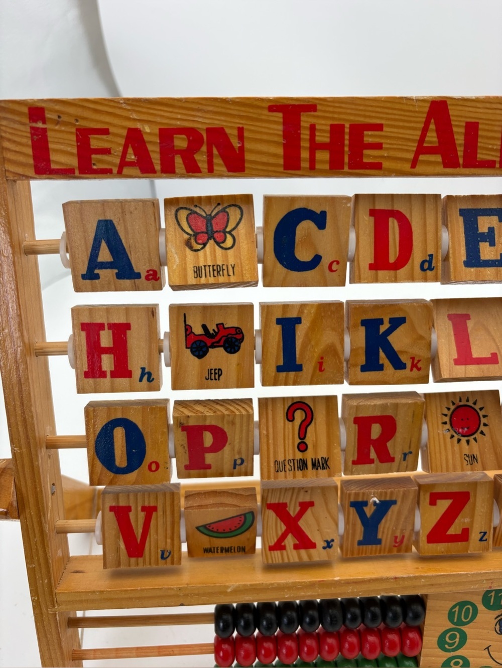 Vintage Learn The Alphabet Wooden Activity Center - Letters, abacus and clock - Picture 3 of 7